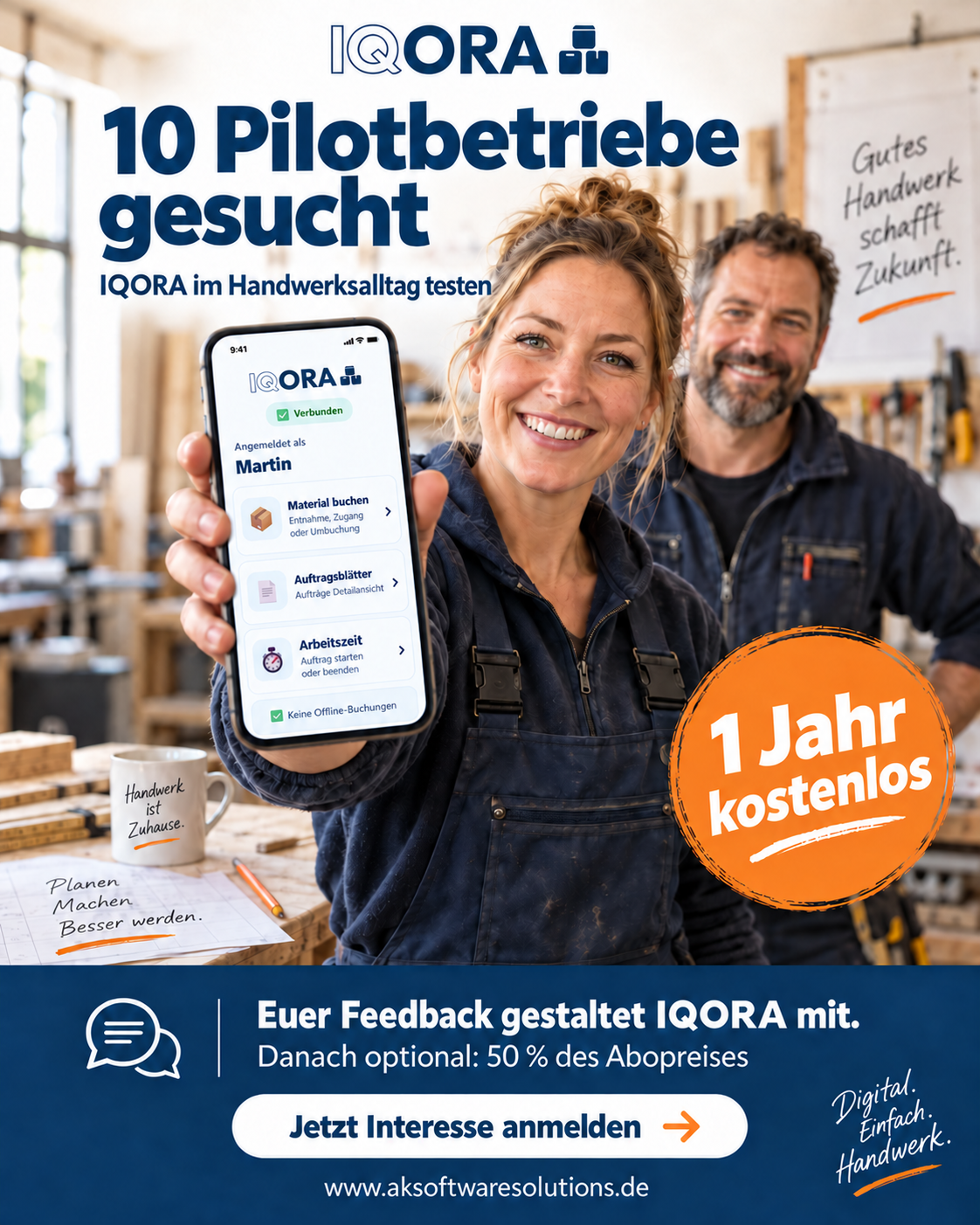 IQORA sucht 10 Pilotbetriebe: ein Jahr kostenlos testen und die Entwicklung mitgestalten.